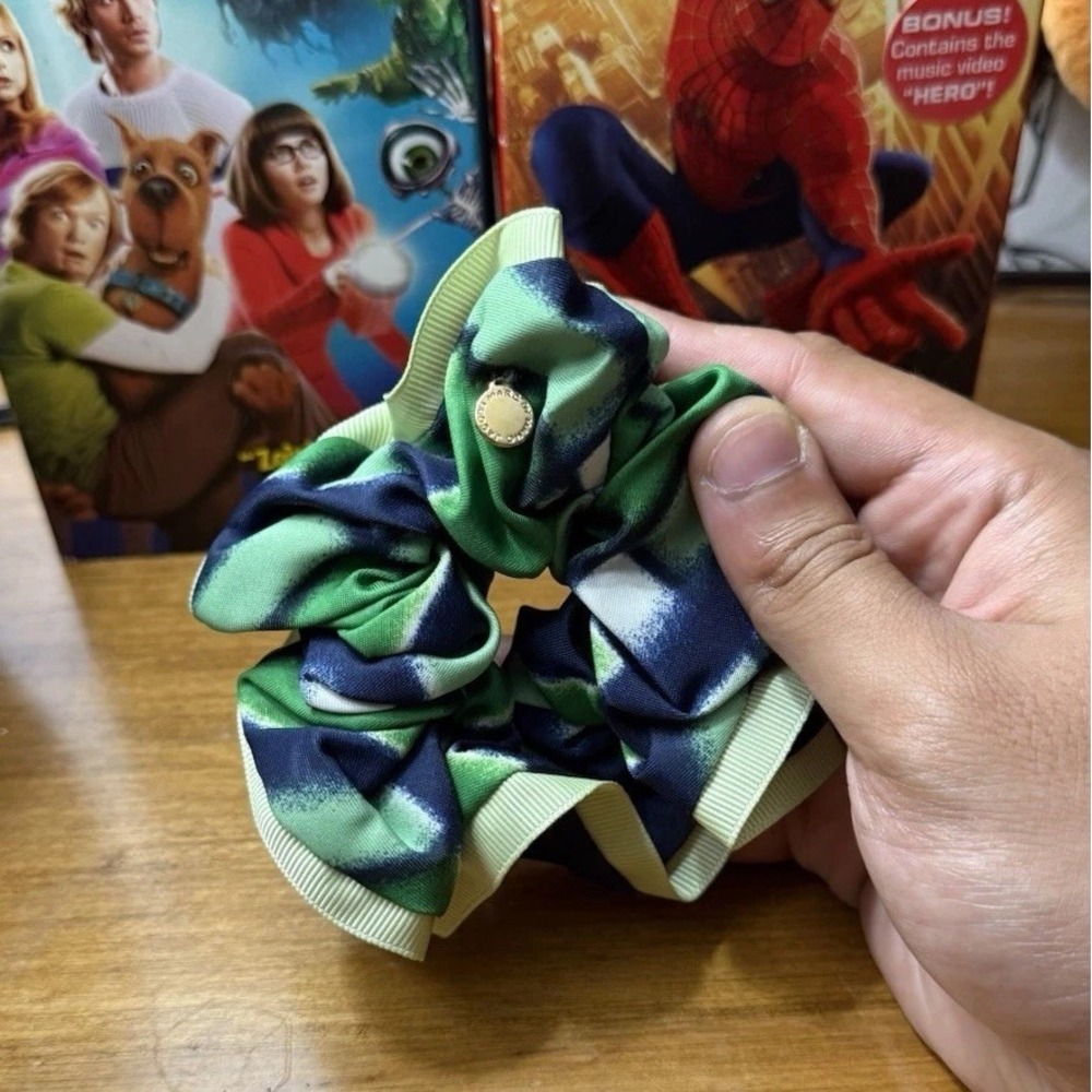 Marc Jacobs Green‎ Blue Scrunchie Hair Tie Elastic Band Large Oversized Ponytail